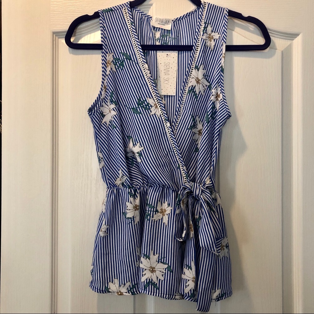 Sienna Sky. Adorable floral wrap tank.